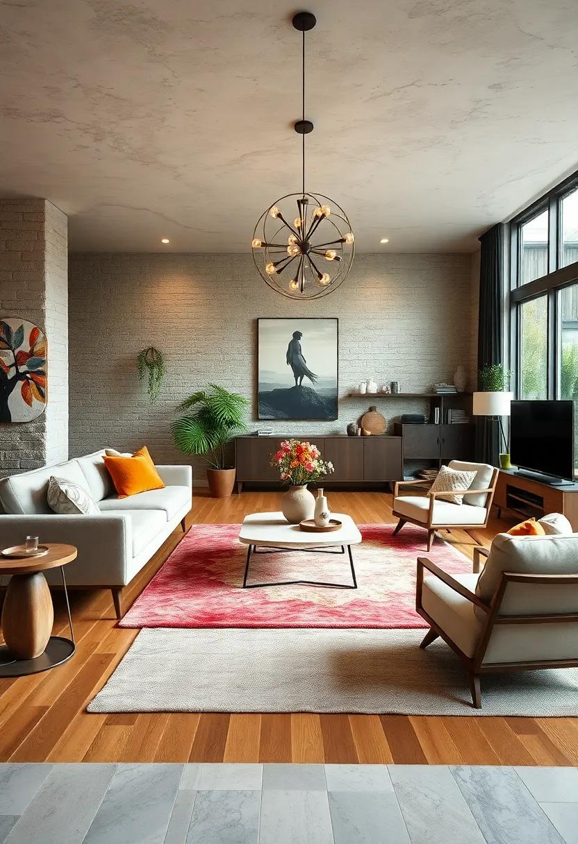 Mix Hardwood Floors with Plush Rugs to Define Areas