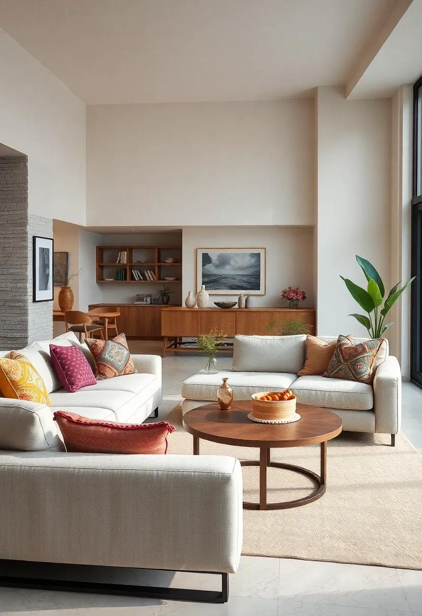 Combine sleek⁣ minimalist sofas with vibrant, patterned throw ⁣pillows for ‍a ‍balanced eclectic vibe