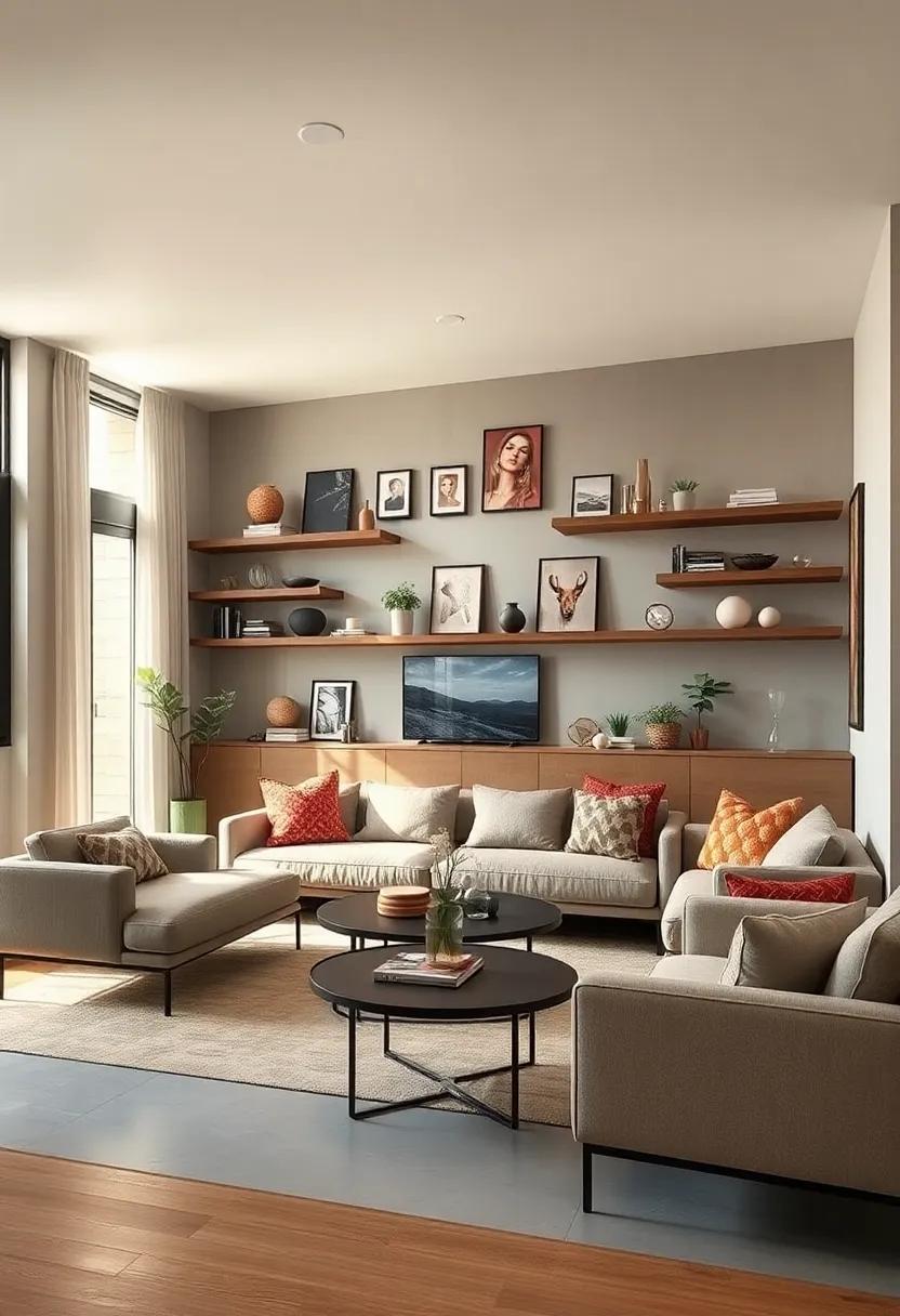 Use floating ⁢shelves with curated eclectic decor to maximize wall space and maintain minimalism