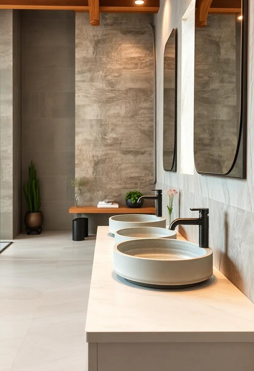 Concrete vessel Sinks⁤ with‌ Industrial Faucets