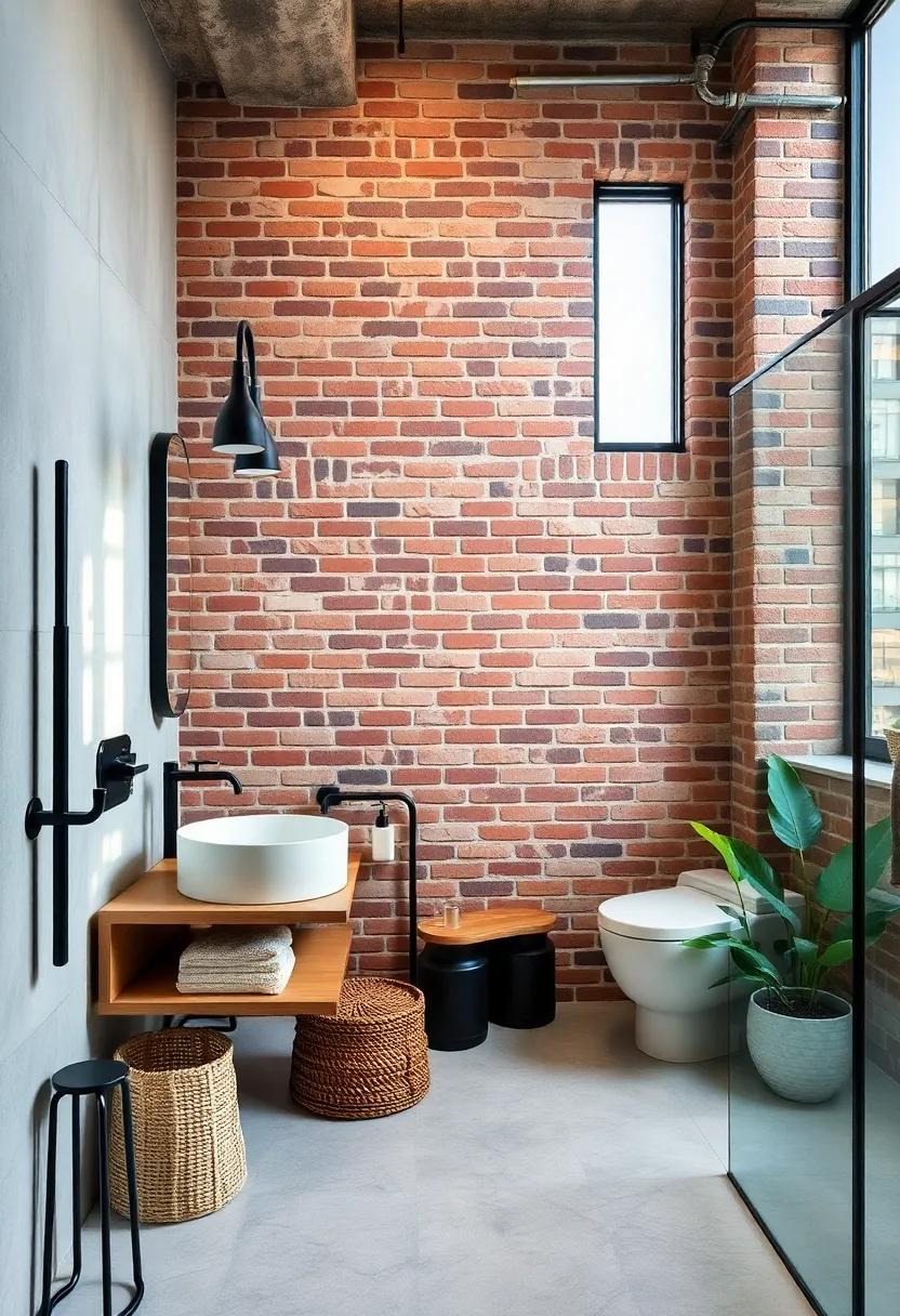Exposed Brick‌ Walls Paired with‌ Sleek Black Fixtures