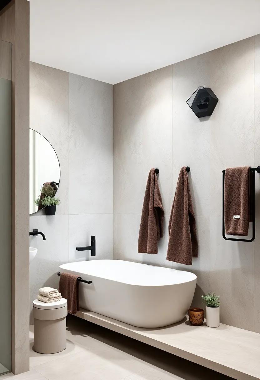 Minimalist Black Towel Racks with Geometric Shapes