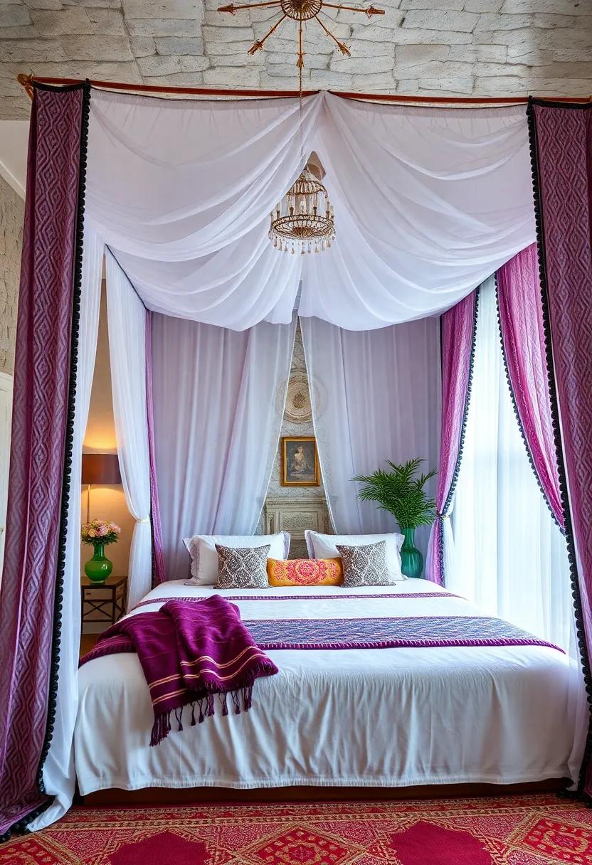 Bold‌ geometric patterns mixed with colorful sheer⁤ drapes bring ‍a contemporary twist⁣ to classic Moroccan design