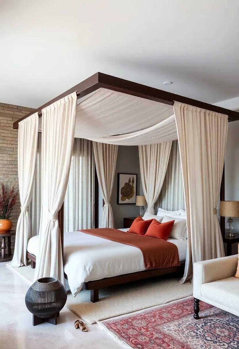 dark wood framing combined with⁢ layered, textured curtains in earthy tones brings warmth and​ depth to ⁤your sleeping quarters