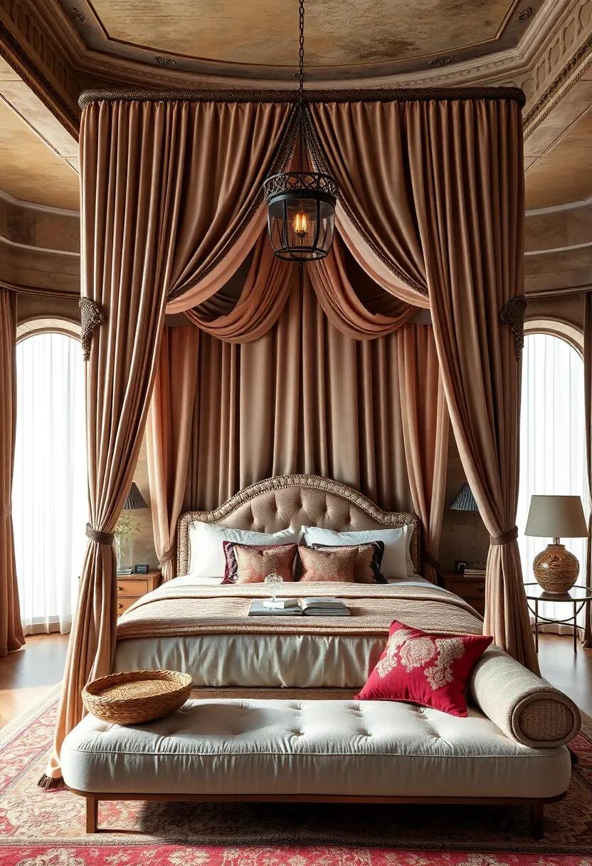 Elaborate ‍canopy towers with ​cascading velvet drapes​ create an opulent, palace-like ‍atmosphere in your bedroom