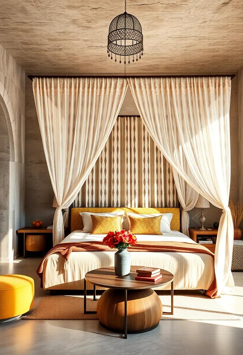 The interplay of shadow ⁣and‌ light through patterned drapery enhances the‌ exotic ambiance of this Moroccan-inspired canopy