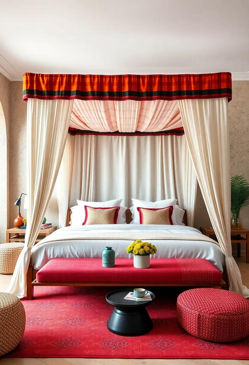 Vibrant,handwoven fabrics drape this four-poster⁢ bed,ensuring​ each night feels like a⁤ journey to Marrakech