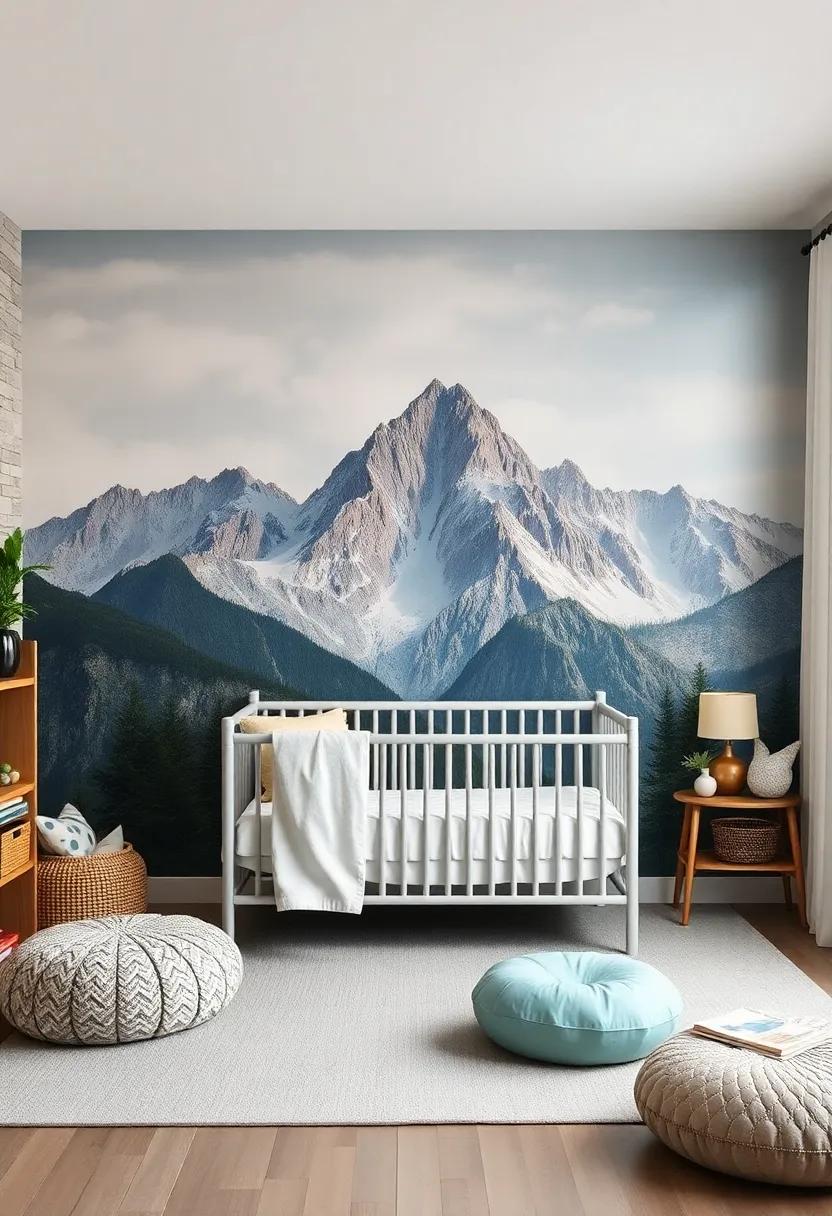 Mountain Mural Wall Art Featuring Soaring Peaks