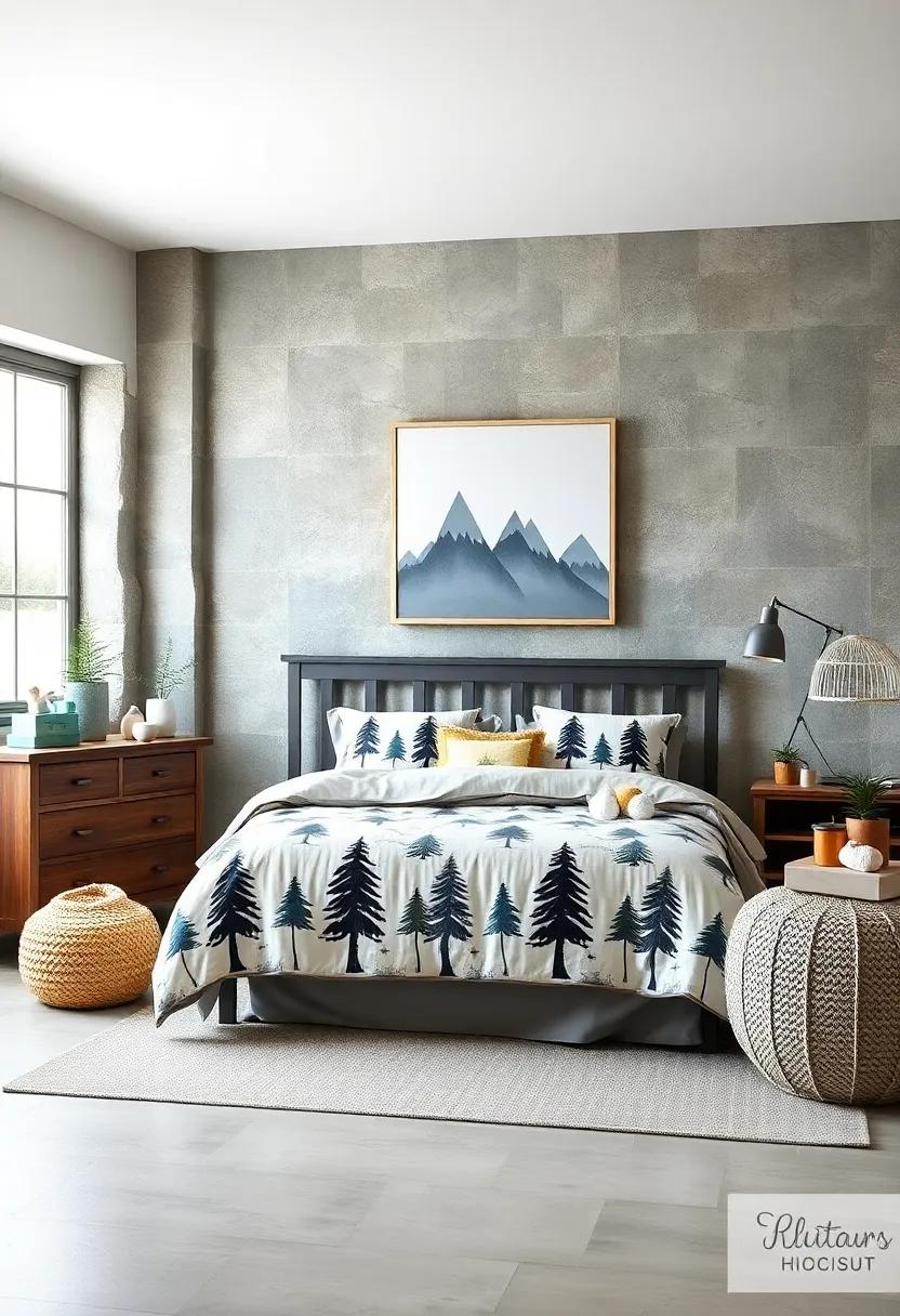 Neutral-Colored Bedding ‌with‌ Pine‍ Tree Patterns