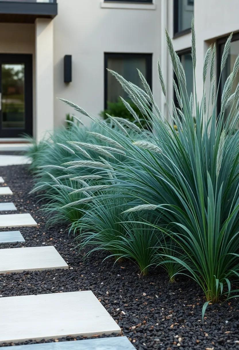 Soft Waves of Blue Fescue ‌Against Dark Mulch