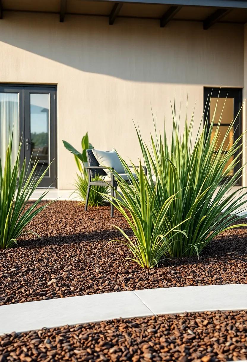 Vertical⁣ Blades of Zebra Grass Breaking Through Mulch