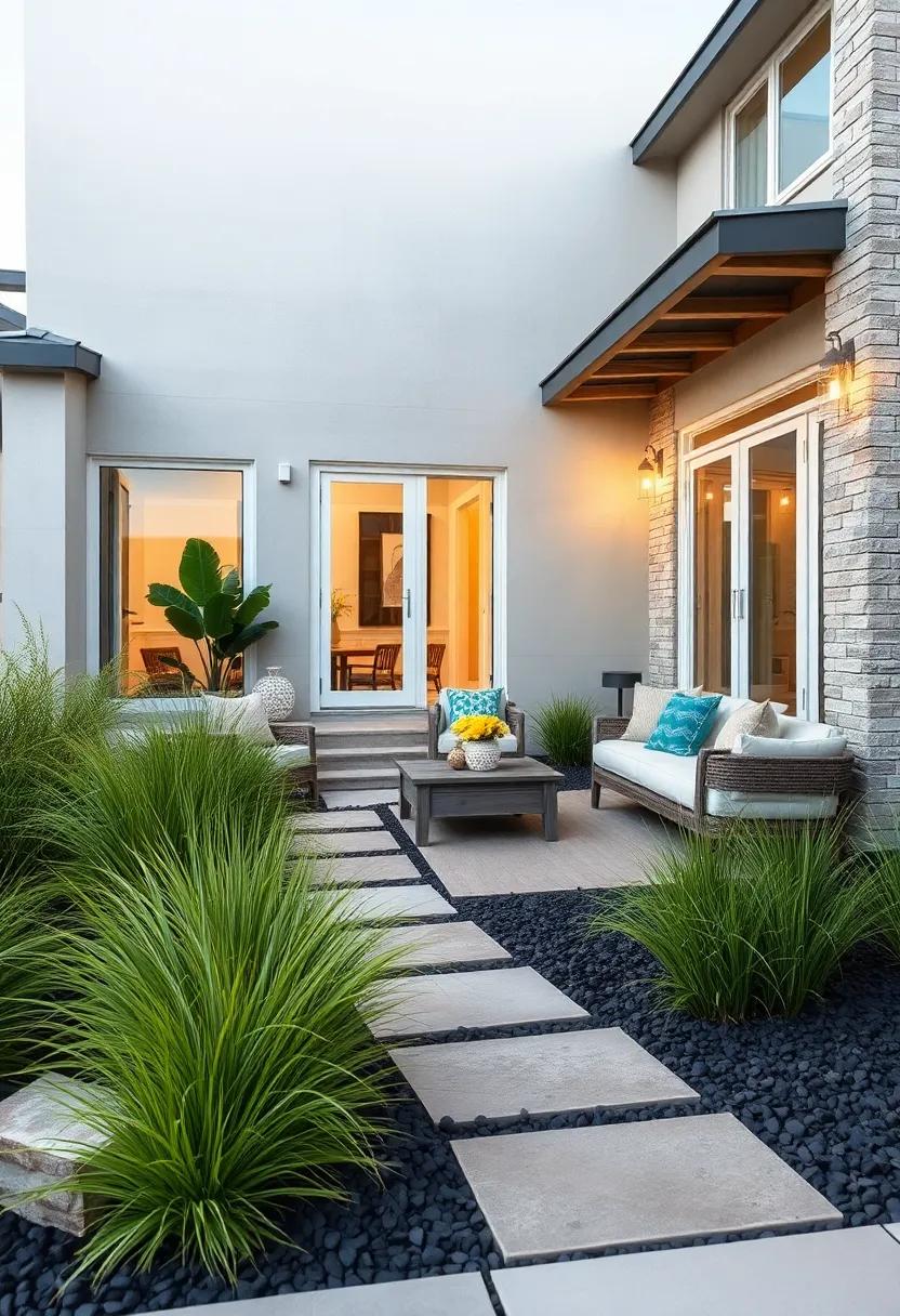 Arching Green ⁢Mondo Grass‍ in Jet-Black Mulch Beds