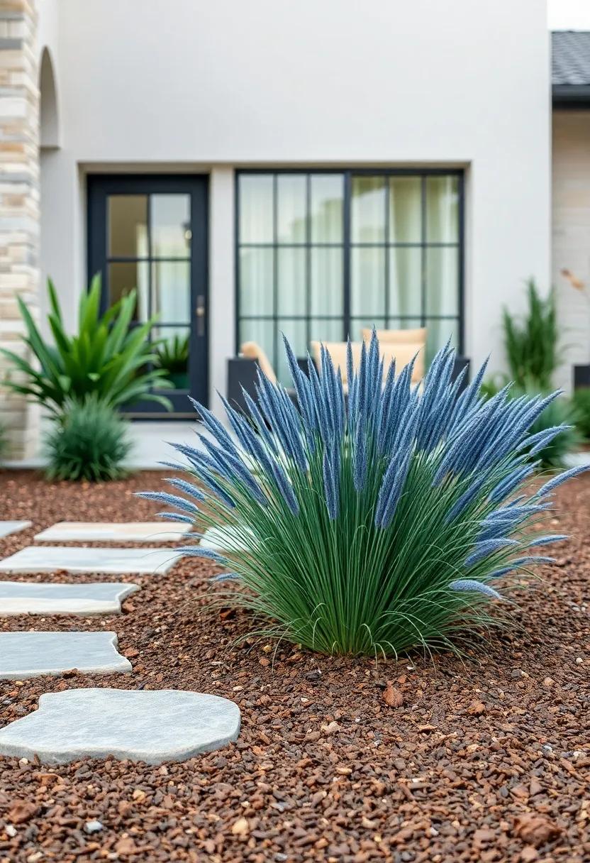Blue‍ Oat Grass Clusters Set on​ Cocoa⁤ Mulch