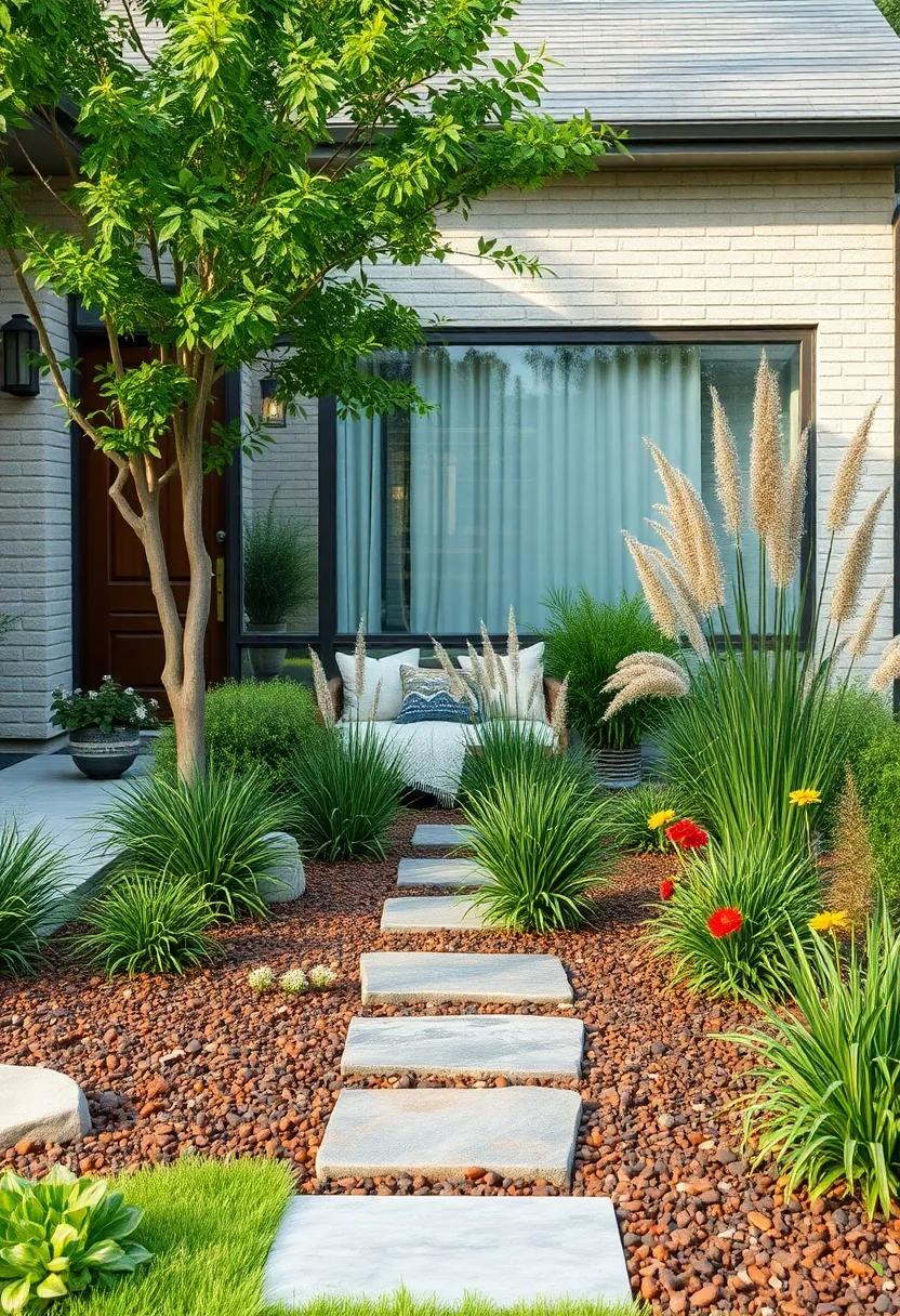ornamental⁤ Grasses Sprinkled with⁤ Mulch and Seasonal​ Flowers