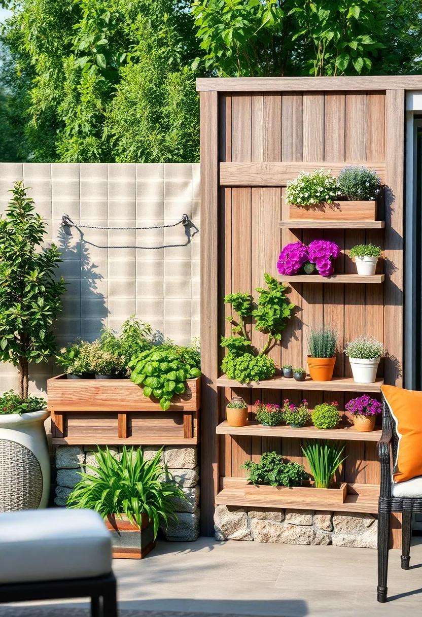 Rustic Wooden Fence ⁢Planters with Built-in Shelves for ⁤Herbs and Flowers