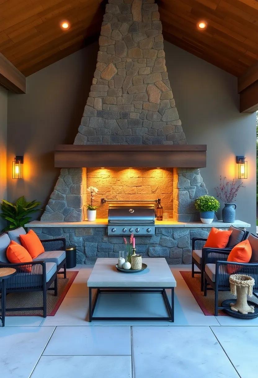 Stone Fireplace Grill: Combine a traditional stone⁢ fireplace with your grill setup for cozy⁢ ambiance and rustic charm