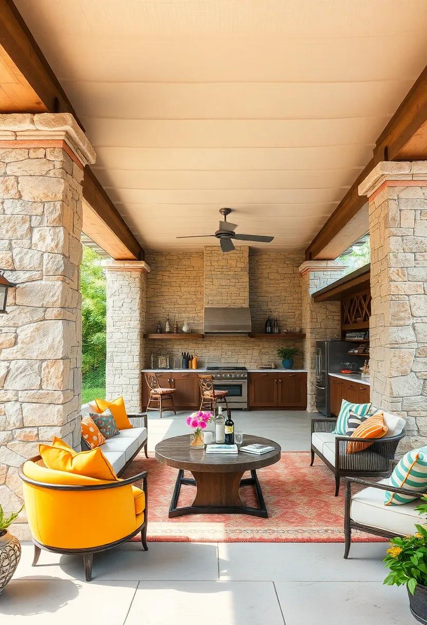 Stone Pillar Supports: Use robust stone pillars to frame your kitchen roof or pergola for an ‌enduring rustic⁢ foundation