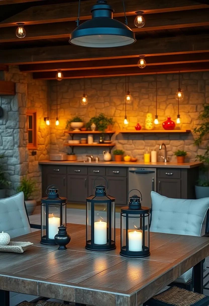 Vintage lanterns: place vintage-style lanterns on counters and tables for soft, glowing illumination