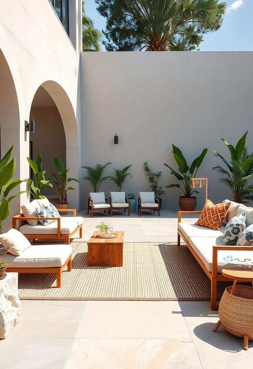 A minimalist teak bench combined with a neutral⁤ jute ‌rug for understated elegance