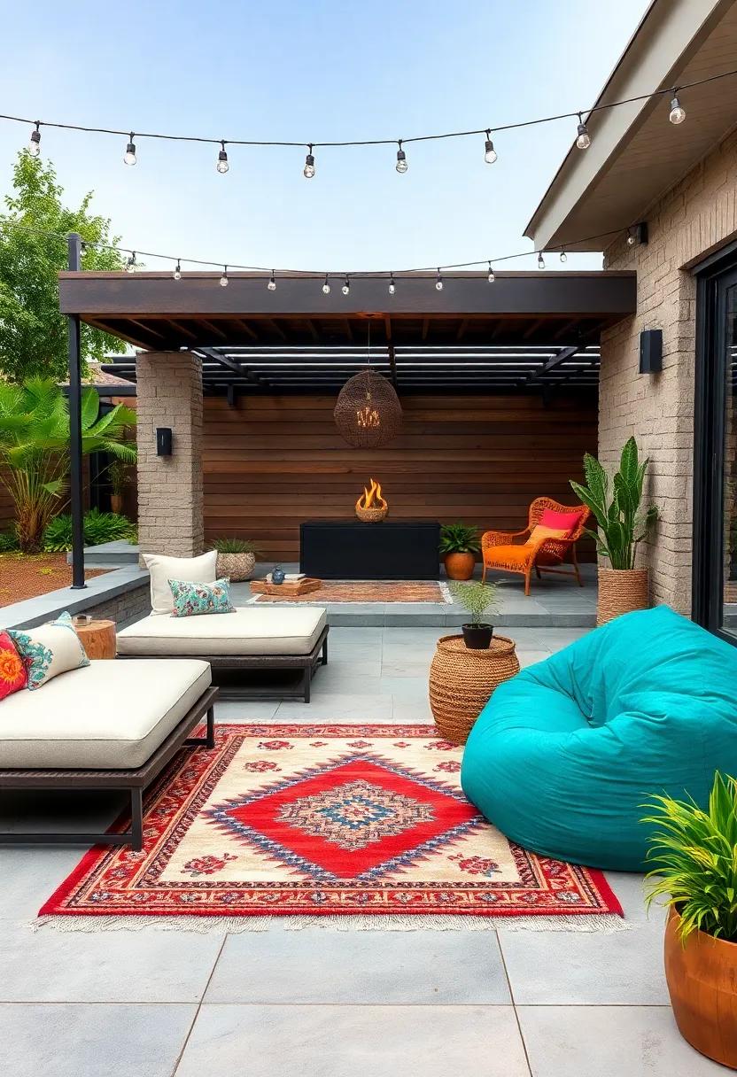 An ⁤oversized bean ⁢bag chair ⁣with⁣ a Southwestern print rug to​ add⁤ eclectic ⁤personality