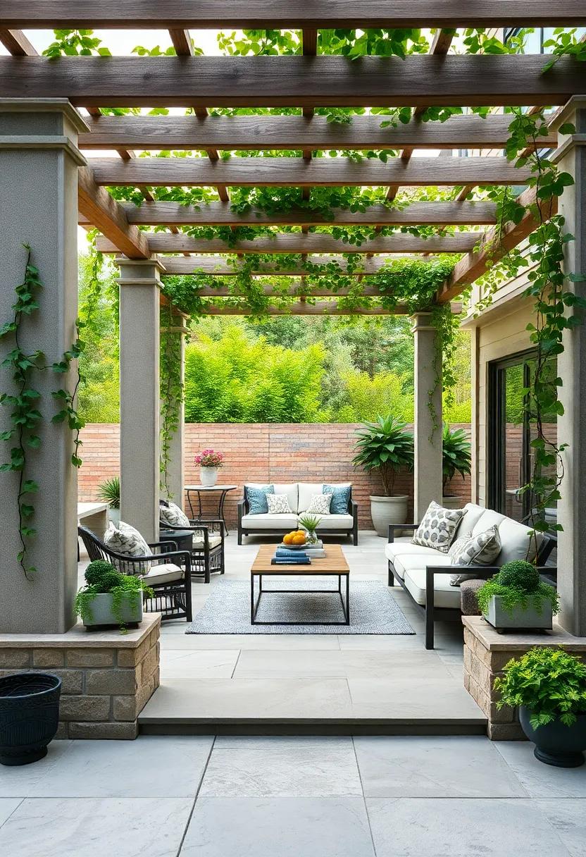 design a pergola with built-in planters at its base to support climbing ‌clematis, ⁣blending greenery with structural elegance
