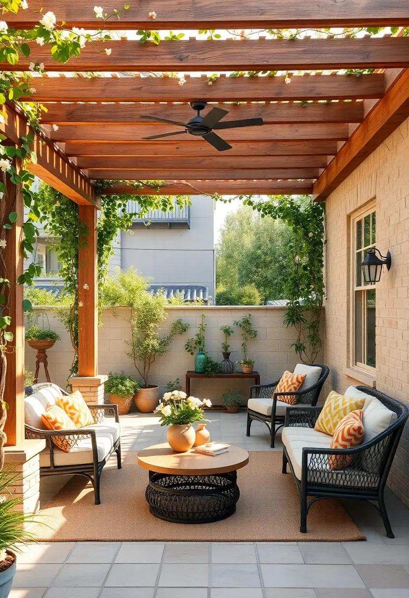 Embrace rustic charm with a wooden pergola entwined with ​fragrant jasmine vines to create a cozy, aromatic retreat