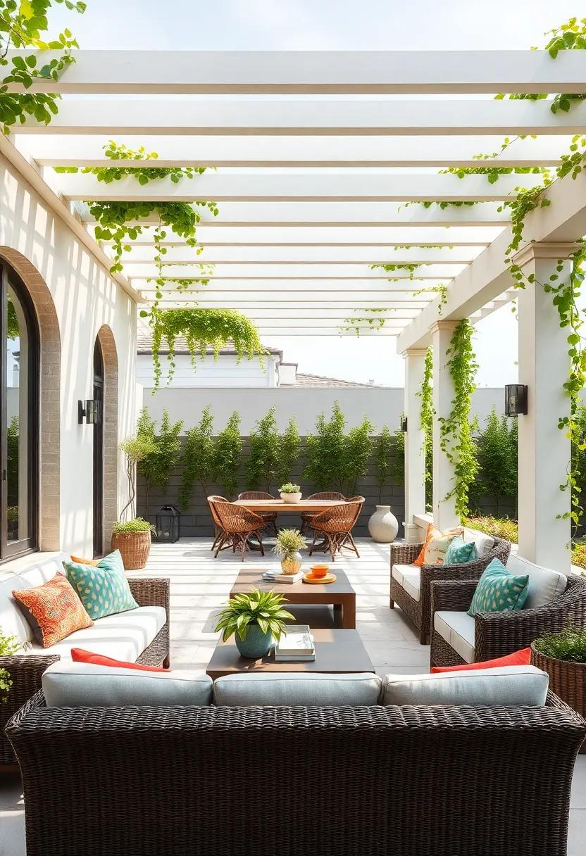 Install a double pergola design with alternating⁤ vines like passionflower and ⁢grapevines for textural variety and shade