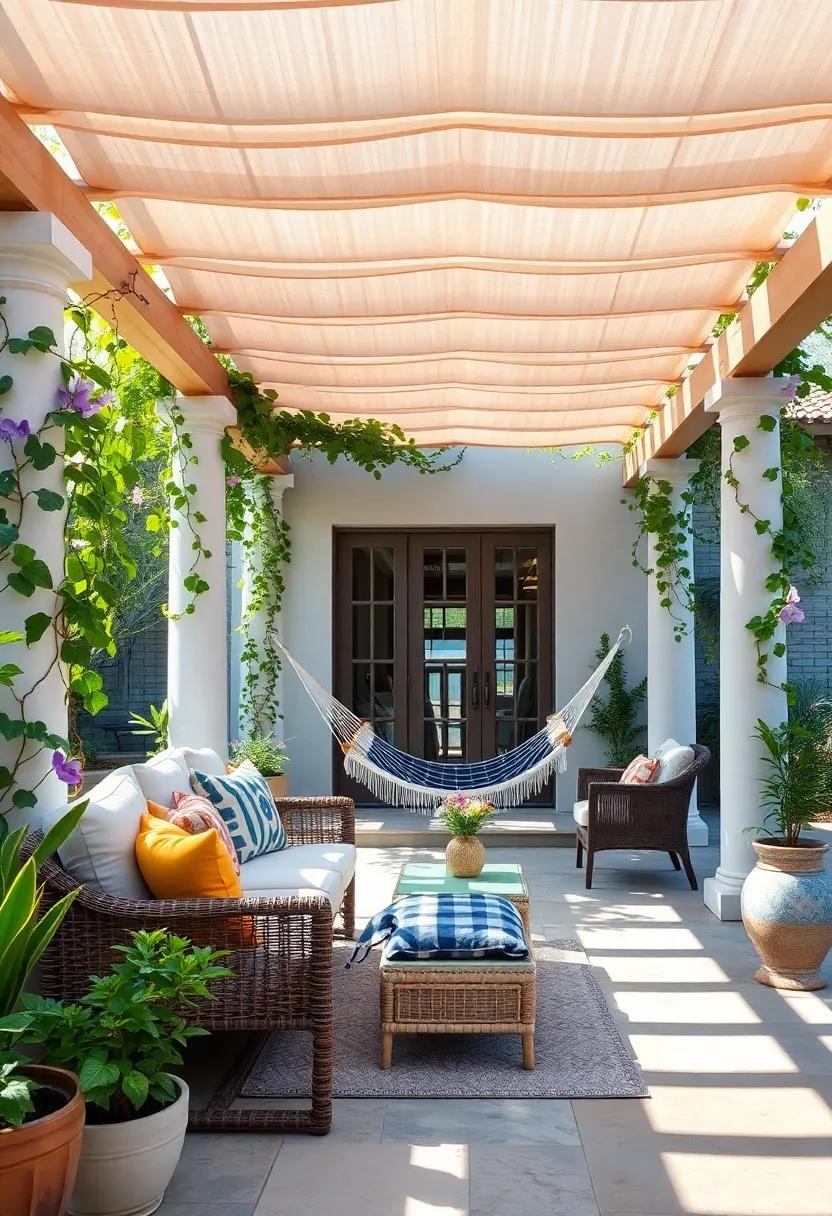 Integrate a hammock beneath a pergola wrapped in fast-growing morning glories ​for a perfect lazy afternoon spot