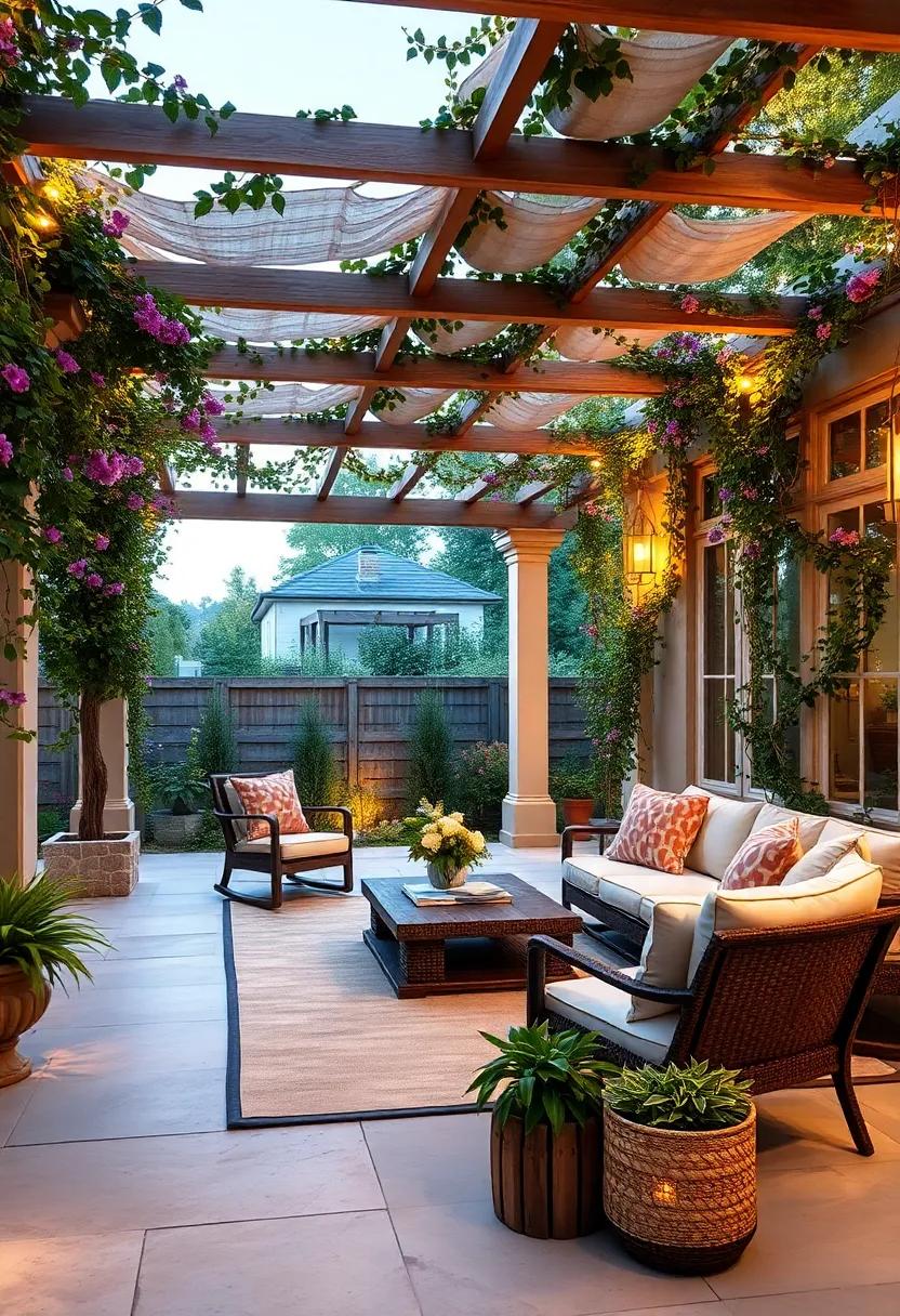 Position accent lighting along a pergola covered in clematis to highlight vibrant purples and‌ whites in the evening