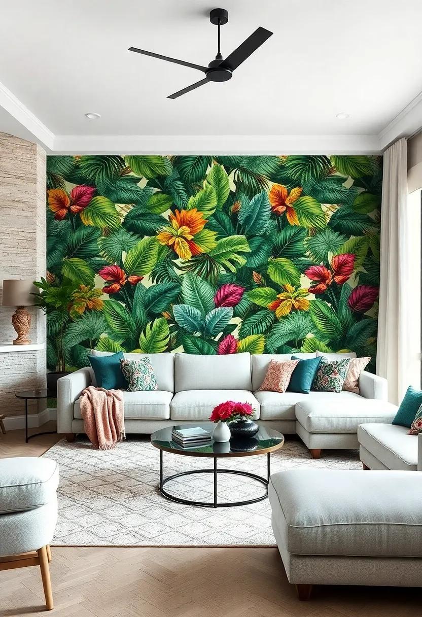 tropical Jungle Vibes – Transform your living room into a lush ⁢retreat with vibrant tropical leaf patterns that evoke nature’s serenity
