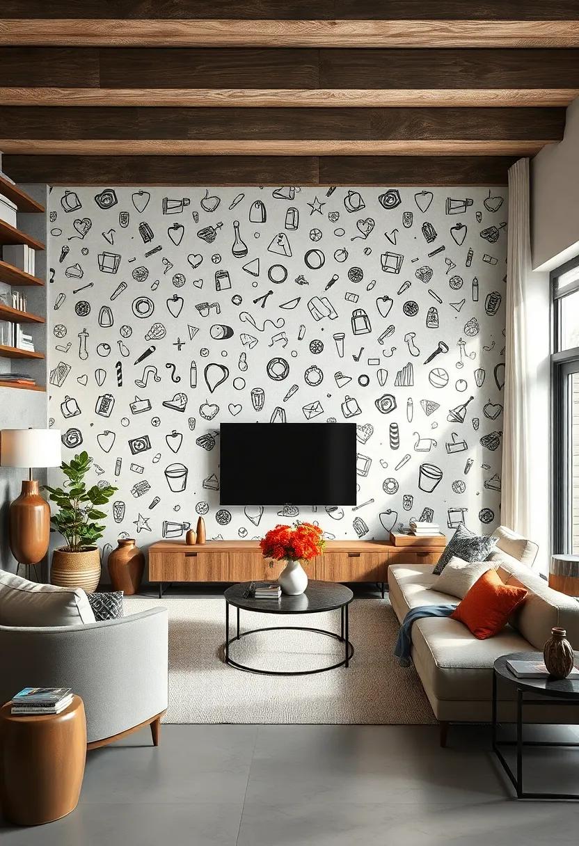 Whimsical Doodles – Playful, hand-drawn designs⁤ bring a casual, creative energy to ⁢the living room feature wall