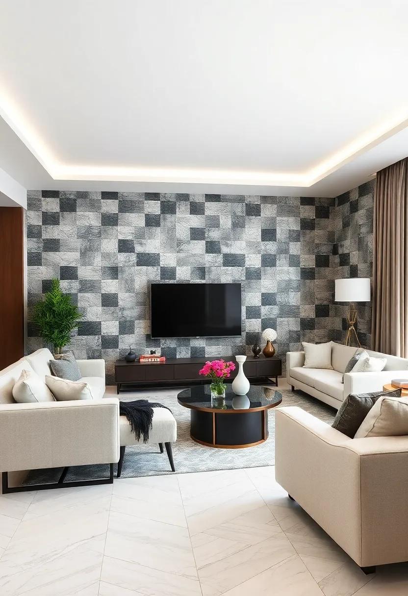 Monochrome Checkerboard – Use ‌a bold black and white ​checkerboard pattern for a striking and graphic feature wall option