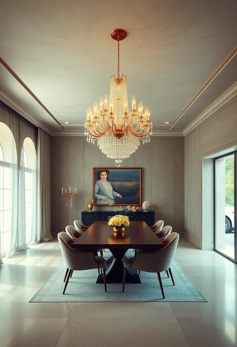 Choose a grand chandelier with crystal or⁣ gold⁢ accents to create a stunning focal point above your dining table