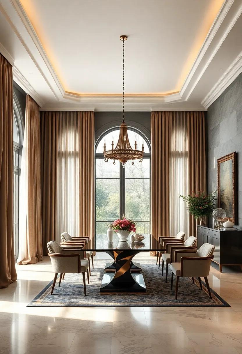 Choose heavy, floor-length drapery in silk or velvet to frame windows and add an air of sophistication