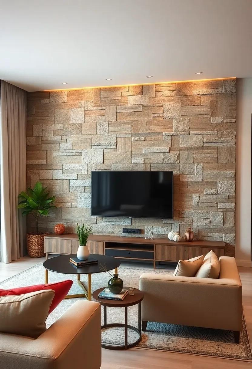 Mixed Wood Mosaic Wall with Hidden⁣ Cables