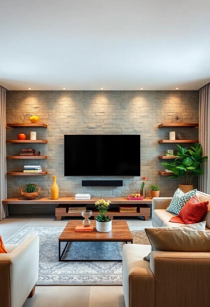 Shiplap Wall with Mounted TV and ⁤Rustic⁣ Decor