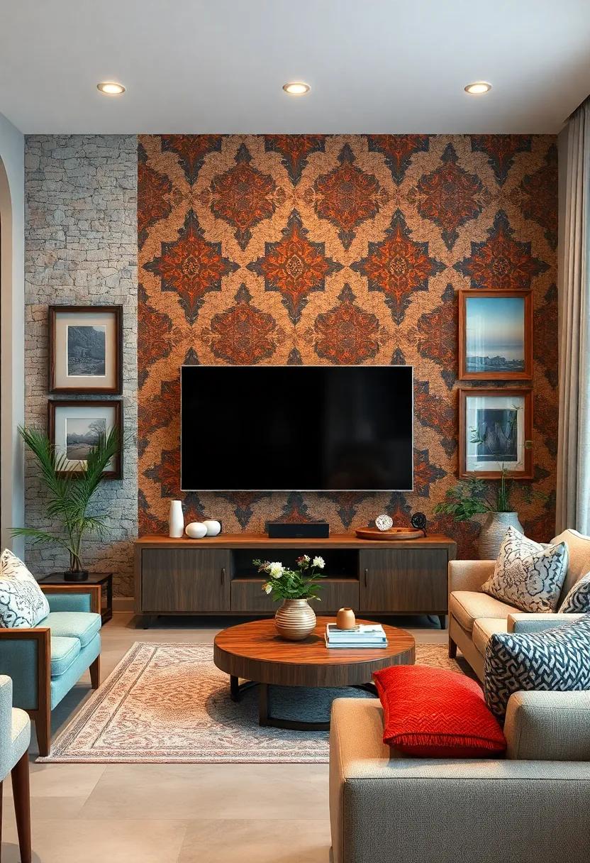 Southwestern patterned Wallpaper with Rustic Frames