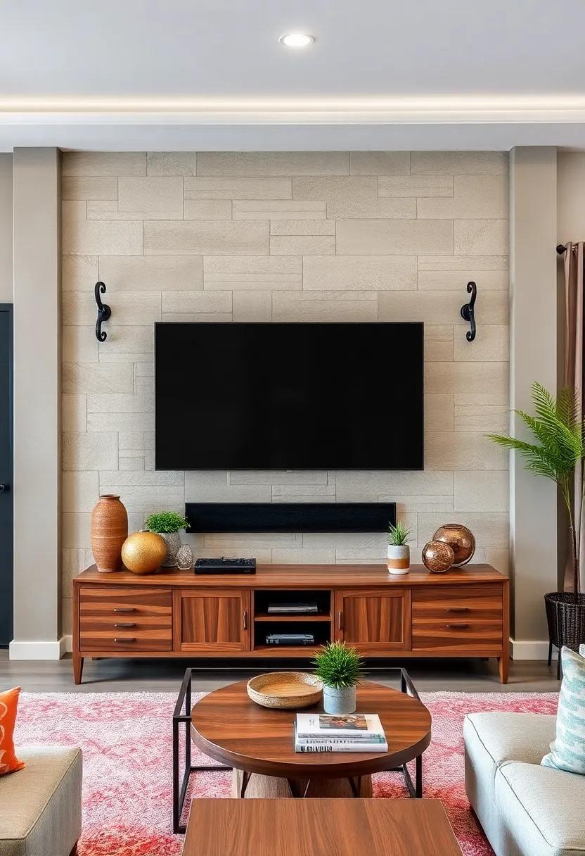 Wrought Iron Brackets Supporting a Wooden Media Console