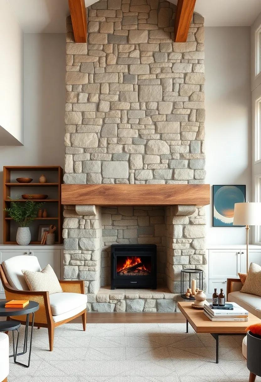 A double-level fireplace with both a traditional firebox and a built-in stove, blending rustic charm‍ with⁢ modern heating efficiency