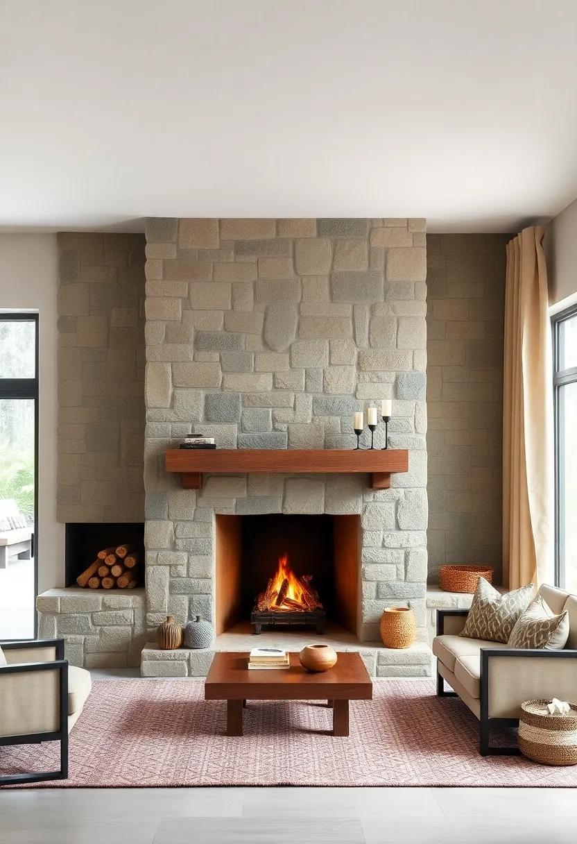 A statement fireplace ‍with a⁢ wide stone ​hearth ⁢ideal for seating, perfect⁢ for cozy gatherings by the fire