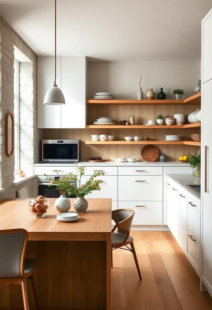 Natural Wood⁢ Warmth: Open pine shelves paired with understated‌ white cabinetry bring warmth and⁣ texture,making the kitchen feel both cozy and modern