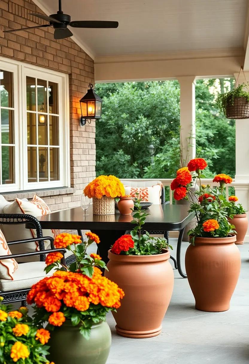 painted ‍Clay​ Pots with Bright Marigolds