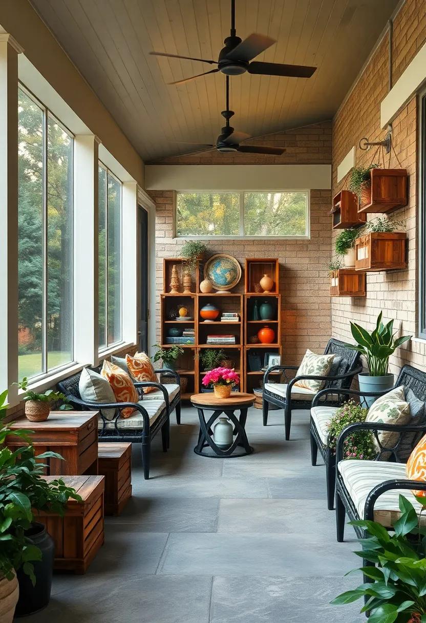 A collection​ of old ​wooden crates used as shelves for displaying vintage ‍finds