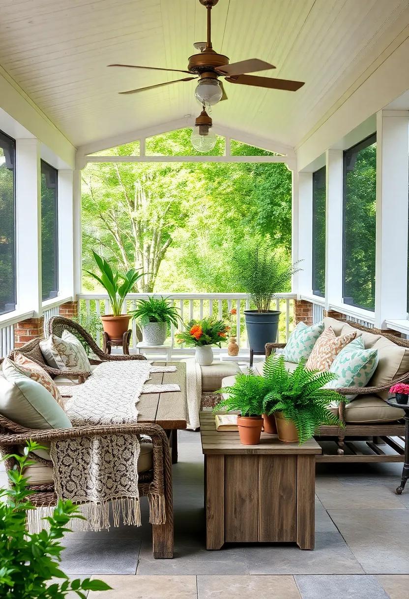 Lace table runners draped over weathered ⁣wooden side tables for delicate detailing