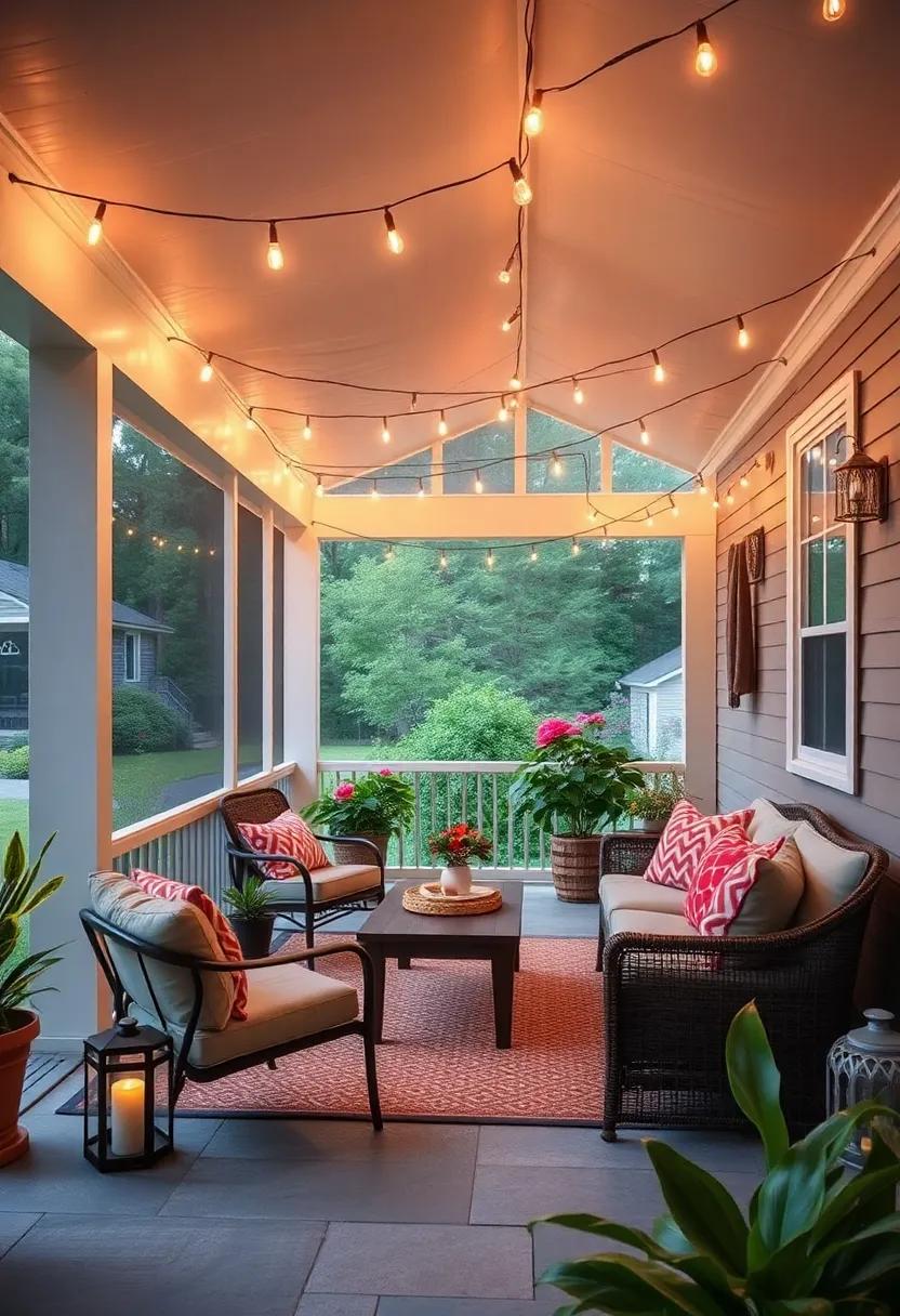 Soft Edison ⁣bulb string lights crisscrossing the porch ceiling to set a cozy⁣ mood