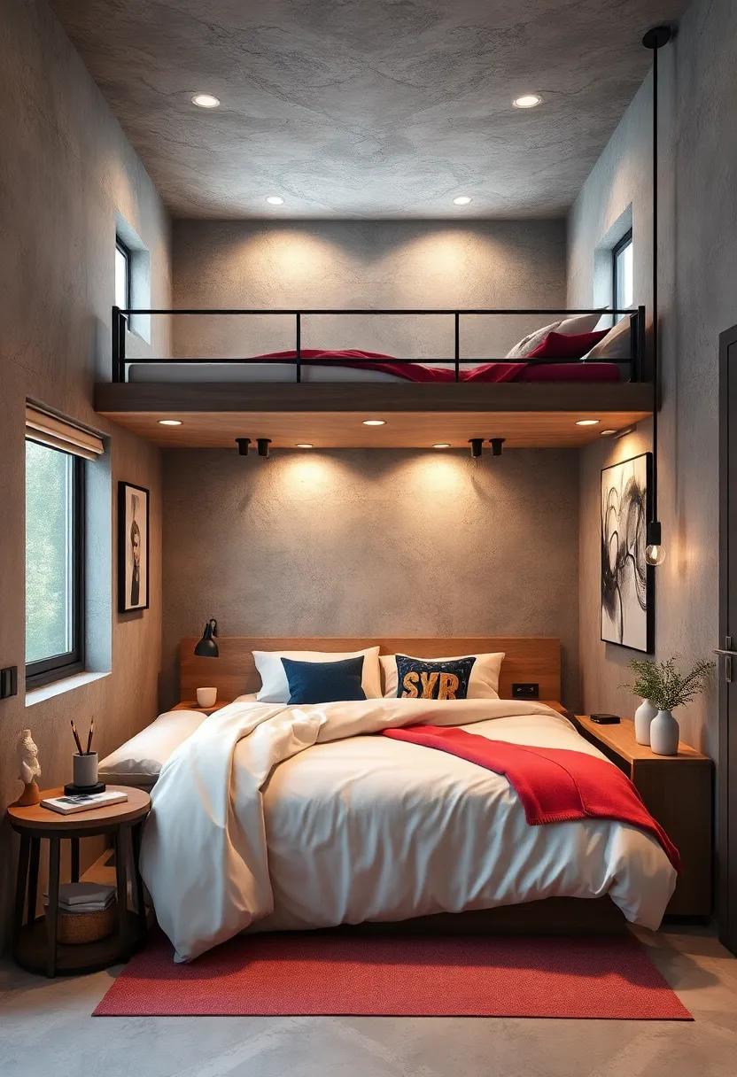 Customize a lofted bed with integrated charging stations and lighting for tech-savvy convenience