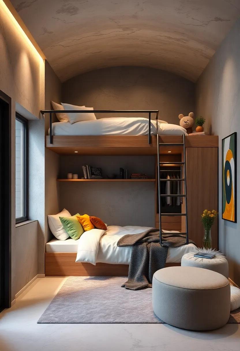 Design a ⁣lofted bed with a ⁤built-in wardrobe to eliminate the need for extra closets