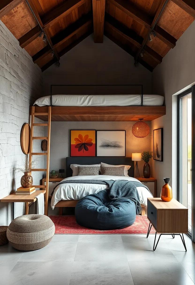 Place a compact bean bag or pouf ⁣under the ⁣lofted‌ bed to ​add informal seating