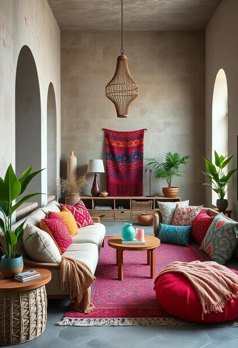 Embrace layered textiles with colorful throws and patterned cushions to add warmth and personality