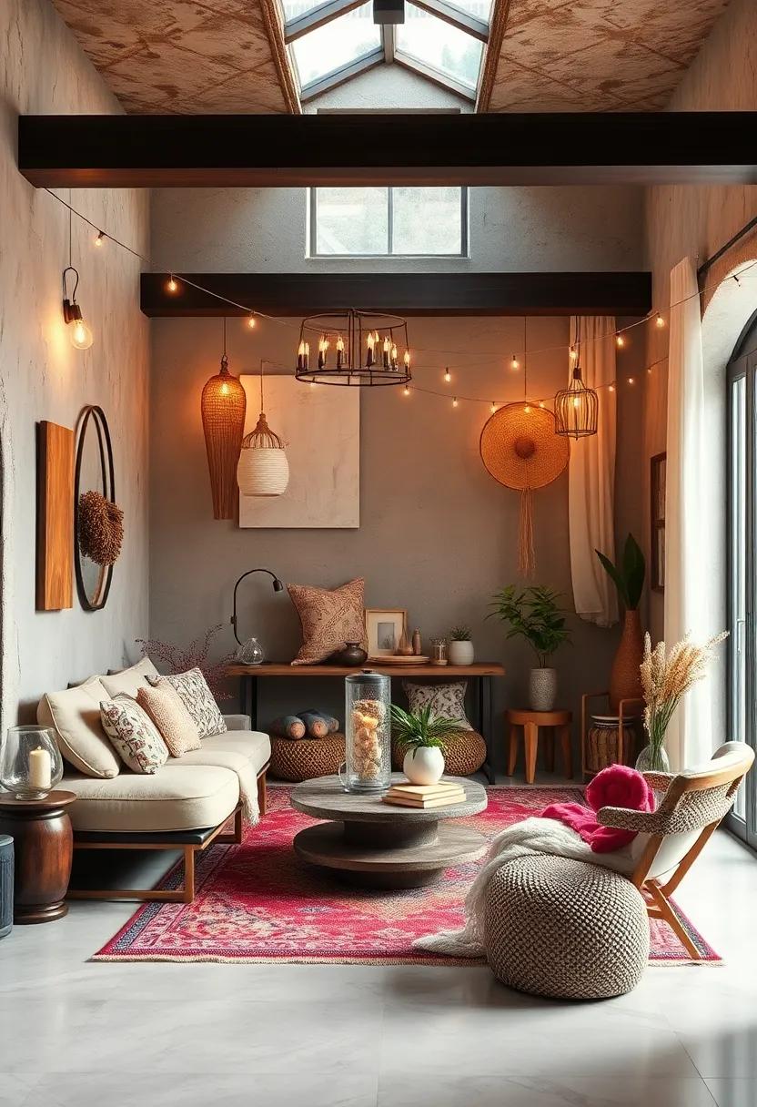 Add string lights or lanterns to create soft, ambient lighting that enhances the boho vibe